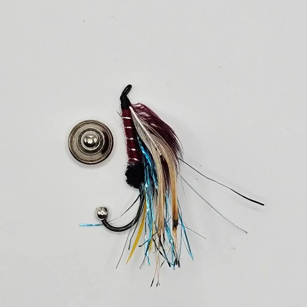 Fly Fishing Lure Lapel Hat Pin Trout Salmon Feather Jig Hook Tie Tack